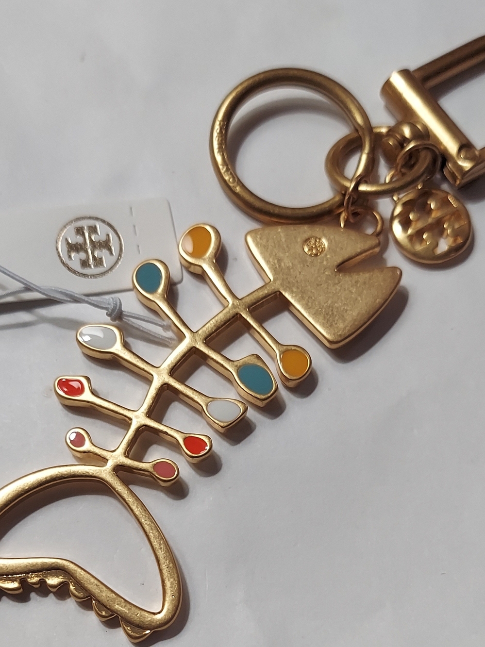 Tory Burch Gold-tone Enamel Fishbone Keychain with Multicolor Accents